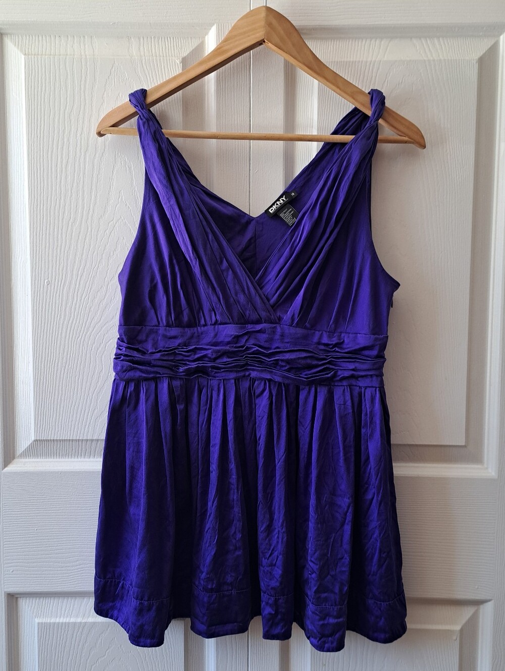 DKNY Women’s Royal Blue V-Neck Ruched Waist Top